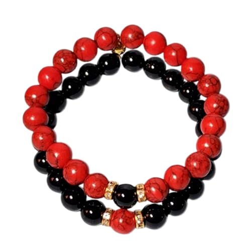Gems_Hub Roter Türkis & Schwarzer Onyx, 8 mm, runde, glatte Perlen, Liebes- und Freundschafts-Kombi-Armband-Set für Fernbeziehungen – Paarbeziehung, 6 Zoll, dehnbare Armbänder-Set | FIZA_CPL_259_6 Gems_Hub Roter Türkis & Schwarzer Onyx, 8 mm, runde, glatte Perlen, Liebes- und Freundschafts-Kombi-Armband-Set für Fernbeziehungen – Paarbeziehung, 6 Zoll, dehnbare Armbänder-Set | FIZA_CPL_259_6 von Gems_Hub