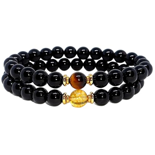 Gems_Hub Schwarzer Onyx mit Tigerauge und Citrin, 8 mm, runde, glatte Perlen, Liebes- und Freundschafts-Kombi-Armband-Set für Paare, Beziehung, 15 cm, dehnbare Armbänder | FIZA_CPL_087_6 Gems_Hub Schwarzer Onyx mit Tigerauge und Citrin, 8 mm, runde, glatte Perlen, Liebes- und Freundschafts-Kombi-Armband-Set für Paare, Beziehung, 15 cm, dehnbare Armbänder | FIZA_CPL_087_6 von Gems_Hub