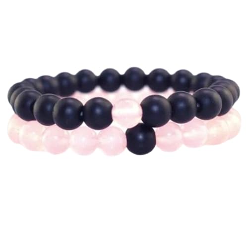 Gems_Hub Schwarzer Onyx und Rosenquarz, 8 mm, runde, glatte Perlen, Liebes- und Freundschafts-Kombi-Armband-Set für Fernbeziehungen – Paarbeziehung, 6 Zoll, dehnbare Armbänder-Set | FIZA_CPL_060_6 Gems_Hub Schwarzer Onyx und Rosenquarz, 8 mm, runde, glatte Perlen, Liebes- und Freundschafts-Kombi-Armband-Set für Fernbeziehungen – Paarbeziehung, 6 Zoll, dehnbare Armbänder-Set | FIZA_CPL_060_6 von Gems_Hub
