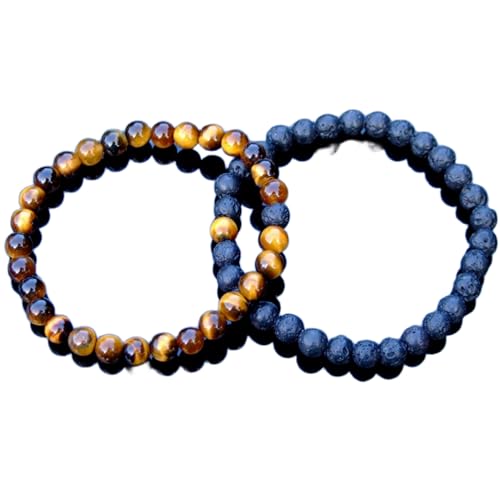Gems_Hub Tigerauge & Vulkanlava, 8 mm, runde, glatte Perlen, Liebes- und Freundschafts-Kombi-Armband-Set für Fernbeziehungen – Paarbeziehung, 20 cm, dehnbares Armband-Set | FIZA_CPL_298_8 Gems_Hub Tigerauge & Vulkanlava, 8 mm, runde, glatte Perlen, Liebes- und Freundschafts-Kombi-Armband-Set für Fernbeziehungen – Paarbeziehung, 20 cm, dehnbares Armband-Set | FIZA_CPL_298_8 von Gems_Hub