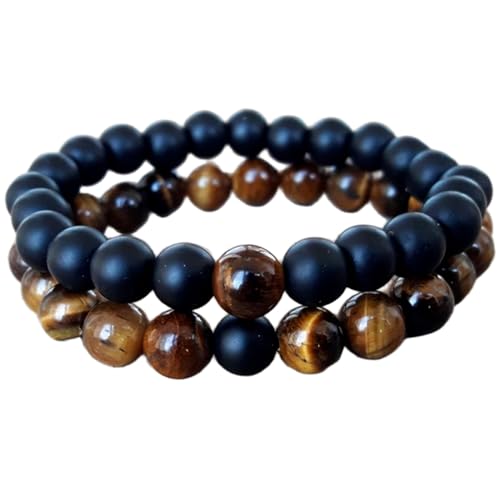 Gems_Hub Tigerauge und mattschwarzer Onyx, 8 mm, runde, glatte Perlen, Liebes- und Freundschafts-Kombi-Armband-Set für Fernbeziehungen – Paarbeziehung, 20 cm, dehnbares Armband-Set | FIZA_CPL_295_8 Gems_Hub Tigerauge und mattschwarzer Onyx, 8 mm, runde, glatte Perlen, Liebes- und Freundschafts-Kombi-Armband-Set für Fernbeziehungen – Paarbeziehung, 20 cm, dehnbares Armband-Set | FIZA_CPL_295_8 von Gems_Hub