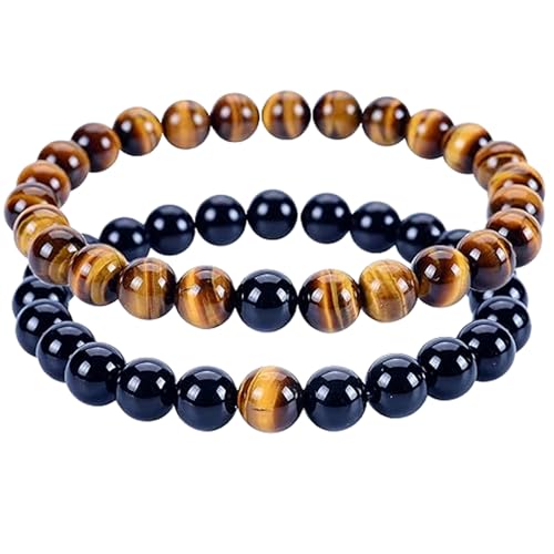 Gems_Hub Tigerauge und schwarzer Achat, 8 mm, runde, glatte Perlen, Liebes- und Freundschafts-Kombi-Armband-Set für Fernbeziehungen – Paarbeziehung, 7,5 Zoll, dehnbares Armband-Set | FIZA_CPL_291_7.5 Gems_Hub Tigerauge und schwarzer Achat, 8 mm, runde, glatte Perlen, Liebes- und Freundschafts-Kombi-Armband-Set für Fernbeziehungen – Paarbeziehung, 7,5 Zoll, dehnbares Armband-Set | FIZA_CPL_291_7.5 von Gems_Hub
