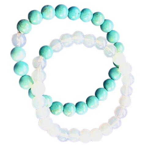 Gems_Hub Türkis und Opalit, 8 mm, runde, glatte Perlen, Liebes- und Freundschafts-Kombi-Armband-Set für Fernbeziehungen – Paarbeziehung, 6,5 Zoll, dehnbares Armband-Set | FIZA_CPL_302_6.5 Gems_Hub Türkis und Opalit, 8 mm, runde, glatte Perlen, Liebes- und Freundschafts-Kombi-Armband-Set für Fernbeziehungen – Paarbeziehung, 6,5 Zoll, dehnbares Armband-Set | FIZA_CPL_302_6.5 von Gems_Hub