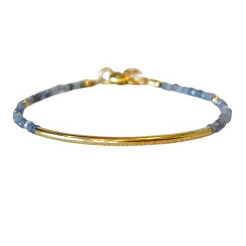 Gems_Hub Vergoldetes Armband mit blauen facettierten Tansanit-Perlen – Rondelle 2 mm – 17,8 cm verstellbar – für Damen und Herren | FIZA_LINK_06320, 7 inch Adjustable, Messing Edelstein Messing von Gems_Hub