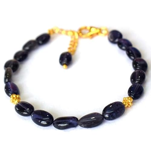 Gems_Hub Vergoldetes Armband mit blauen glatten Iolith-Perlen, oval, 5 x 7 mm, 17,8 cm, verstellbar, für Damen und Herren | FIZA_LINK_03836, 7 inch Adjustable, Messing Edelstein Messing Edelstein Gems_Hub Vergoldetes Armband mit blauen glatten Iolith-Perlen, oval, 5 x 7 mm, 17,8 cm, verstellbar, für Damen und Herren | FIZA_LINK_03836, 7 inch Adjustable, Messing Edelstein Messing Edelstein von Gems_Hub