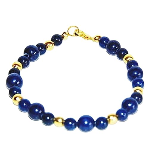 Gems_Hub Vergoldetes Armband mit blauen glatten Lapislazuli-Perlen, rund, 3–6 mm, 17,8 cm, verstellbar, für Damen und Herren | FIZA_LINK_04352, 7 inch, Messing Edelstein Messing Edelstein Lapislazuli Gems_Hub Vergoldetes Armband mit blauen glatten Lapislazuli-Perlen, rund, 3–6 mm, 17,8 cm, verstellbar, für Damen und Herren | FIZA_LINK_04352, 7 inch, Messing Edelstein Messing Edelstein Lapislazuli von Gems_Hub