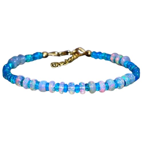 Gems_Hub Vergoldetes Armband mit blauen glatten Paraiba-Feuer-Opal-Perlen – Rondelle 3–3,5 mm – 17,8 cm verstellbar – für Damen und Herren | FIZA_LINK_05245, 7 inch Adjustable, Messing Edelstein Gems_Hub Vergoldetes Armband mit blauen glatten Paraiba-Feuer-Opal-Perlen – Rondelle 3–3,5 mm – 17,8 cm verstellbar – für Damen und Herren | FIZA_LINK_05245, 7 inch Adjustable, Messing Edelstein von Gems_Hub
