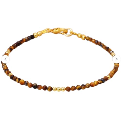 Gems_Hub Vergoldetes Armband mit braunen facettierten Tigeraugen-Perlen, rund, 2–2,5 mm, 17,8 cm, verstellbar, für Damen und Herren | FIZA_LINK_06408, 7 inch Adjustable, Messing Edelstein Messing Gems_Hub Vergoldetes Armband mit braunen facettierten Tigeraugen-Perlen, rund, 2–2,5 mm, 17,8 cm, verstellbar, für Damen und Herren | FIZA_LINK_06408, 7 inch Adjustable, Messing Edelstein Messing von Gems_Hub