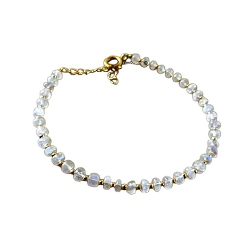 Gems_Hub Vergoldetes Armband mit regenbogenfarbenen glatten Regenbogen-Mondstein-Perlen – Rondelle 3–3,5 mm – 17,8 cm verstellbar – für Damen und Herren | FIZA_LINK_05682, 7 inch Adjustable, Messing von Gems_Hub