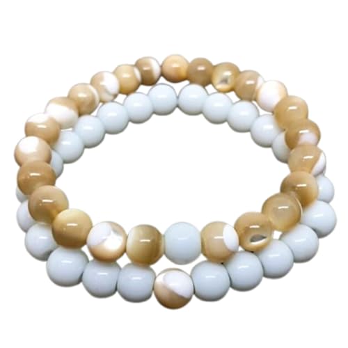 Gems_Hub Weiße Jade und Perlmutt, 8 mm, runde, glatte Perlen, Liebes- und Freundschafts-Kombi-Armband-Set für Fernbeziehungen – Paarbeziehung, 7,5 Zoll, dehnbares Armband-Set | FIZA_CPL_315_7.5 Gems_Hub Weiße Jade und Perlmutt, 8 mm, runde, glatte Perlen, Liebes- und Freundschafts-Kombi-Armband-Set für Fernbeziehungen – Paarbeziehung, 7,5 Zoll, dehnbares Armband-Set | FIZA_CPL_315_7.5 von Gems_Hub