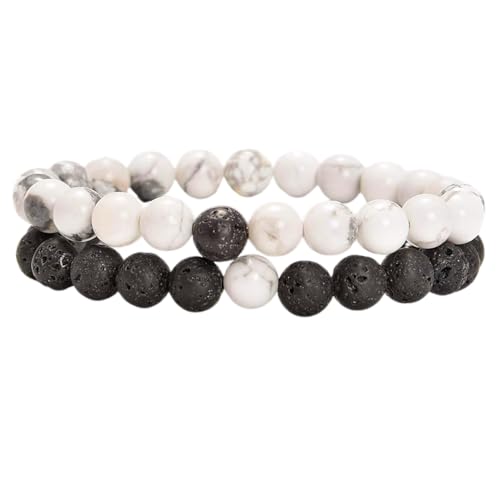 Gems_Hub Weißes Türkis und vulkanische Lava, 8 mm, runde, glatte Perlen, Liebes- und Freundschafts-Kombi-Armband-Set für Paare, Beziehung, 7,5 Zoll, dehnbare Armbänder, Set | FIZA_CPL_318_7.5 Gems_Hub Weißes Türkis und vulkanische Lava, 8 mm, runde, glatte Perlen, Liebes- und Freundschafts-Kombi-Armband-Set für Paare, Beziehung, 7,5 Zoll, dehnbare Armbänder, Set | FIZA_CPL_318_7.5 von Gems_Hub