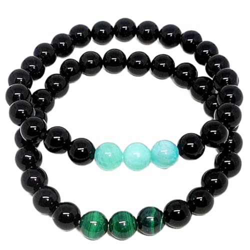 Gems_Hub schwarzer Onyx mit Amazonit und Malachit, 8 mm, runde, glatte Perlen, Liebes- und Freundschafts-Kombi-Armband-Set für Paare, Beziehung, 20,3 cm, dehnbare Armbänder, Set | FIZA_CPL_081_8 Gems_Hub schwarzer Onyx mit Amazonit und Malachit, 8 mm, runde, glatte Perlen, Liebes- und Freundschafts-Kombi-Armband-Set für Paare, Beziehung, 20,3 cm, dehnbare Armbänder, Set | FIZA_CPL_081_8 von Gems_Hub