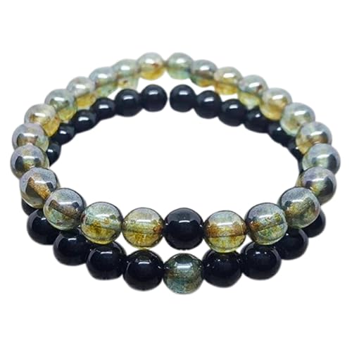 Grüner Quarz und schwarzer Achat, 8 mm, runde, glatte Perlen, Liebes- und Freundschafts-Kombi-Armband-Set für Fernbeziehungen – Paarbeziehung, 6,5 Zoll, dehnbares Armband-Set | FIZA_CPL_128_6.5 Grüner Quarz und schwarzer Achat, 8 mm, runde, glatte Perlen, Liebes- und Freundschafts-Kombi-Armband-Set für Fernbeziehungen – Paarbeziehung, 6,5 Zoll, dehnbares Armband-Set | FIZA_CPL_128_6.5 von Gems_Hub