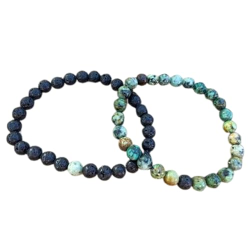 Lavastein und afrikanischer Türkis, 6 mm, runde, glatte Perlen, Liebes- und Freundschafts-Kombi-Armband-Set für Fernbeziehungen – Paarbeziehung, 20,3 cm, dehnbares Armband-Set | FIZA_CPL_179_8 Lavastein und afrikanischer Türkis, 6 mm, runde, glatte Perlen, Liebes- und Freundschafts-Kombi-Armband-Set für Fernbeziehungen – Paarbeziehung, 20,3 cm, dehnbares Armband-Set | FIZA_CPL_179_8 von Gems_Hub