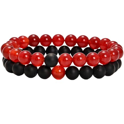 Mattschwarzer Achat und Karneol, 8 mm, runde, glatte Perlen, Liebes- und Freundschafts-Kombi-Armband-Set für Fernbeziehungen – Paarbeziehung, 7,5 Zoll, dehnbares Armband-Set | FIZA_CPL_192_7.5 Mattschwarzer Achat und Karneol, 8 mm, runde, glatte Perlen, Liebes- und Freundschafts-Kombi-Armband-Set für Fernbeziehungen – Paarbeziehung, 7,5 Zoll, dehnbares Armband-Set | FIZA_CPL_192_7.5 von Gems_Hub