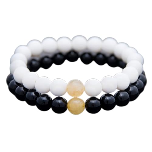 Perlmutt, Citrin und schwarzer Onyx, 8 mm, runde, glatte Perlen, Liebes- und Freundschafts-Kombi-Armband-Set für Fernbeziehungen – Paarbeziehung, 17,8 cm, dehnbares Armband-Set | FIZA_CPL_228_7 Perlmutt, Citrin und schwarzer Onyx, 8 mm, runde, glatte Perlen, Liebes- und Freundschafts-Kombi-Armband-Set für Fernbeziehungen – Paarbeziehung, 17,8 cm, dehnbares Armband-Set | FIZA_CPL_228_7 von Gems_Hub