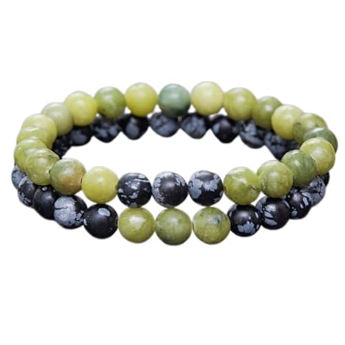 Schneeflockenobsidian und grüne Jade, 8 mm, runde, glatte Perlen, Liebes- und Freundschafts-Kombi-Armband-Set für Fernbeziehungen – Paarbeziehung, 17,8 cm, dehnbares Armband-Set | FIZA_CPL_283_7 Schneeflockenobsidian und grüne Jade, 8 mm, runde, glatte Perlen, Liebes- und Freundschafts-Kombi-Armband-Set für Fernbeziehungen – Paarbeziehung, 17,8 cm, dehnbares Armband-Set | FIZA_CPL_283_7 von Gems_Hub