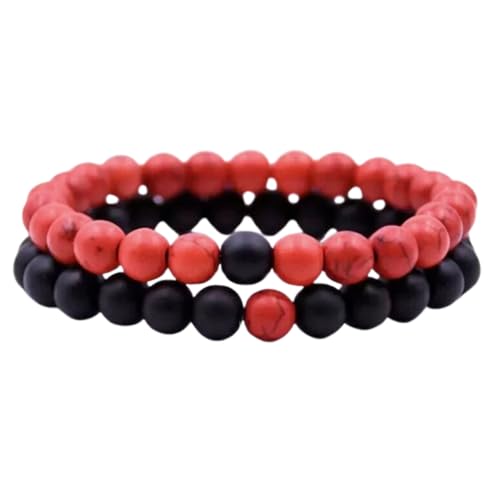 Schwarzer Onyx und roter Howlith, 8 mm, runde, glatte Perlen, Liebes- und Freundschafts-Kombi-Armband-Set für Fernbeziehungen – Paarbeziehung, 6,5 Zoll, dehnbares Armband-Set | FIZA_CPL_074_6.5 Schwarzer Onyx und roter Howlith, 8 mm, runde, glatte Perlen, Liebes- und Freundschafts-Kombi-Armband-Set für Fernbeziehungen – Paarbeziehung, 6,5 Zoll, dehnbares Armband-Set | FIZA_CPL_074_6.5 von Gems_Hub