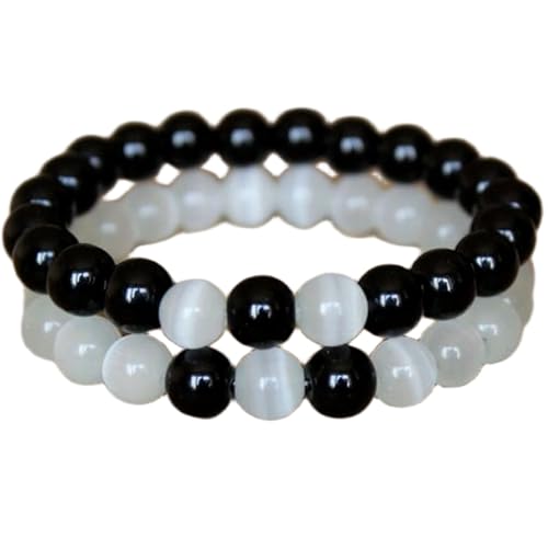 Schwarzer Onyx und weißes Katzenauge, 8 mm, runde, glatte Perlen, Liebes- und Freundschafts-Kombi-Armband-Set für Fernbeziehungen – Paarbeziehung, 15,2 cm, dehnbares Armband-Set | FIZA_CPL_077_6 Schwarzer Onyx und weißes Katzenauge, 8 mm, runde, glatte Perlen, Liebes- und Freundschafts-Kombi-Armband-Set für Fernbeziehungen – Paarbeziehung, 15,2 cm, dehnbares Armband-Set | FIZA_CPL_077_6 von Gems_Hub