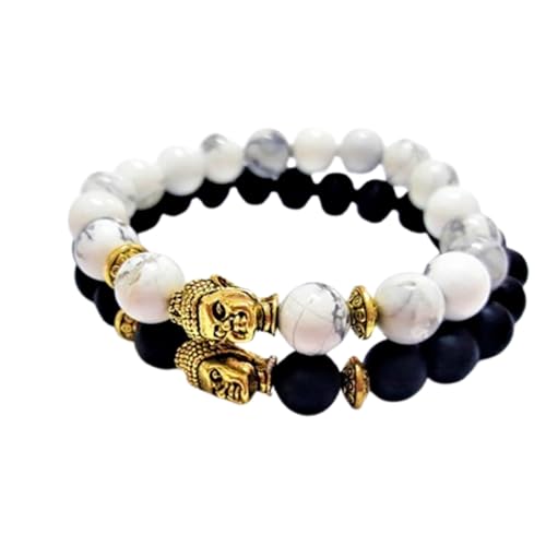 Schwarzer matter Onyx & weißer Howlith, 8 mm, runde, glatte Perlen, Liebes- und Freundschafts-Kombi-Armband-Set für Fernbeziehungen – Paarbeziehung, 20 cm, dehnbares Armband-Set | FIZA_CPL_050_8 Schwarzer matter Onyx & weißer Howlith, 8 mm, runde, glatte Perlen, Liebes- und Freundschafts-Kombi-Armband-Set für Fernbeziehungen – Paarbeziehung, 20 cm, dehnbares Armband-Set | FIZA_CPL_050_8 von Gems_Hub