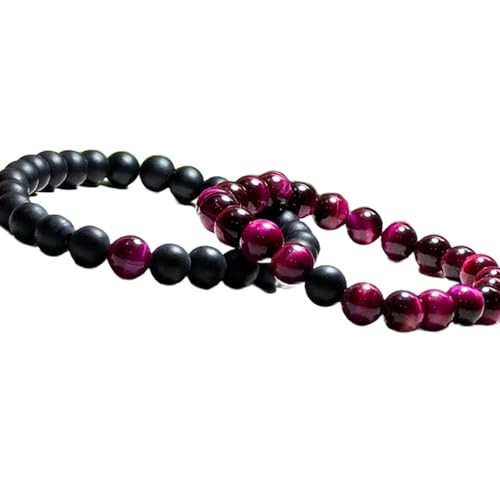 mattschwarzer Onyx und rotes Tigerauge, 8 mm, runde, glatte Perlen, Liebes- und Freundschafts-Kombi-Armband-Set für Fernbeziehungen – Paarbeziehung, 20 cm, dehnbares Armband-Set | FIZA_CPL_204_8 mattschwarzer Onyx und rotes Tigerauge, 8 mm, runde, glatte Perlen, Liebes- und Freundschafts-Kombi-Armband-Set für Fernbeziehungen – Paarbeziehung, 20 cm, dehnbares Armband-Set | FIZA_CPL_204_8 von Gems_Hub