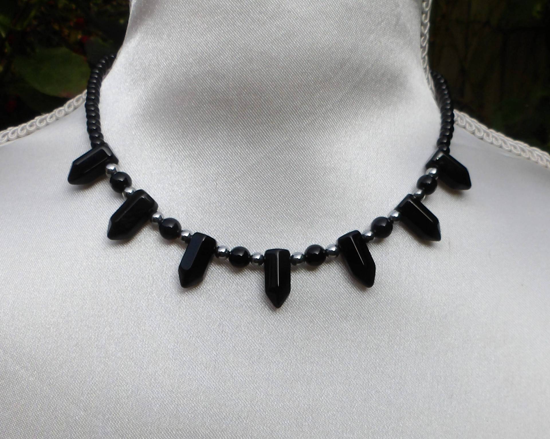 Schwarzer Achat "stifte" Kette Mit Verlängerungskette von GemsByMaz