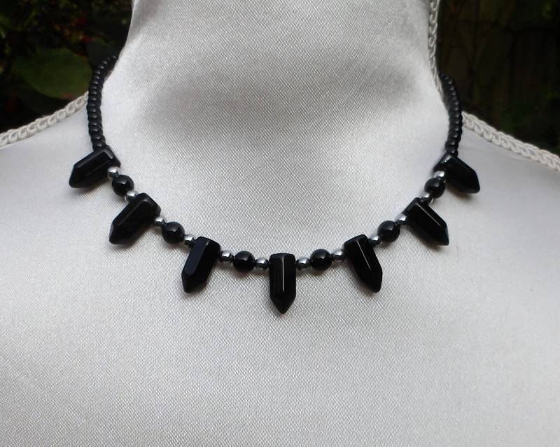 Schwarzer Achat "stifte" Kette Mit Verlängerungskette Schwarzer Achat "stifte" Kette Mit Verlängerungskette von GemsByMaz