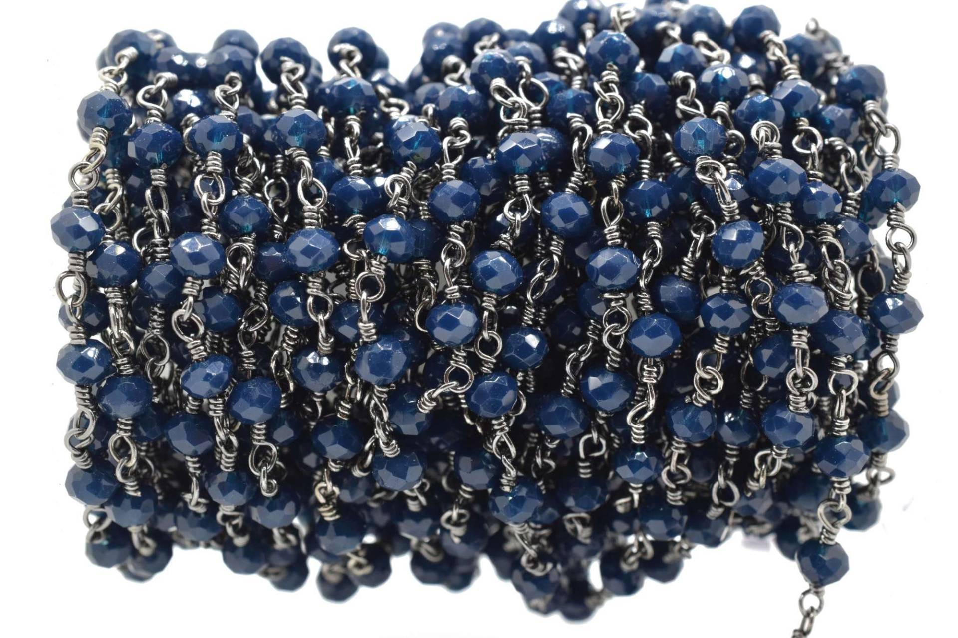 Blaue Achat 3mm Perlen Kette, Blaue Rosenkranz Ketten, Blau Schwarz Rhodium Draht Wickeln Messing Schmuck Machen Kette von GemsCreationINC