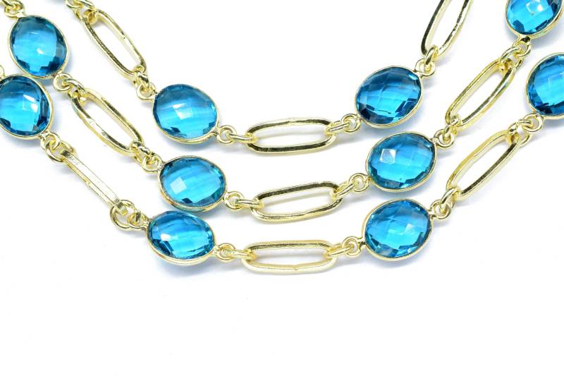 Blaue Topas Draht Gewickelt Lünetten Kette, Verknüpfte Verbinderkette, Blaue Runde Form Vergoldet Edelstein Link Verbinde Handwerk Schmuck von GemsCreationINC