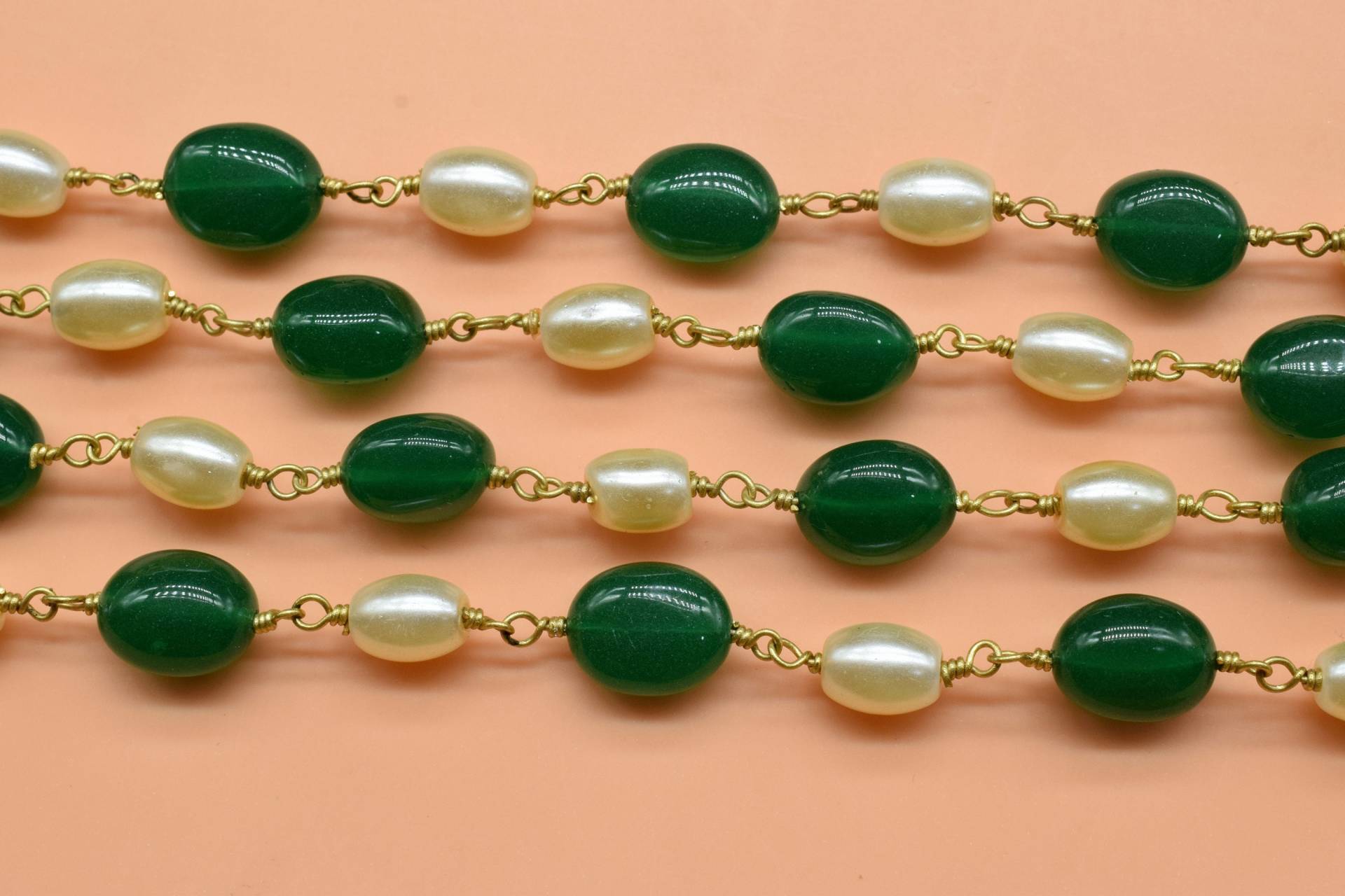 Große Kette, Perle, Grüner Onyx Hydro Perlen Rosenkranz Vergoldung Gewickelte Ovale Edelstein von GemsCreationINC