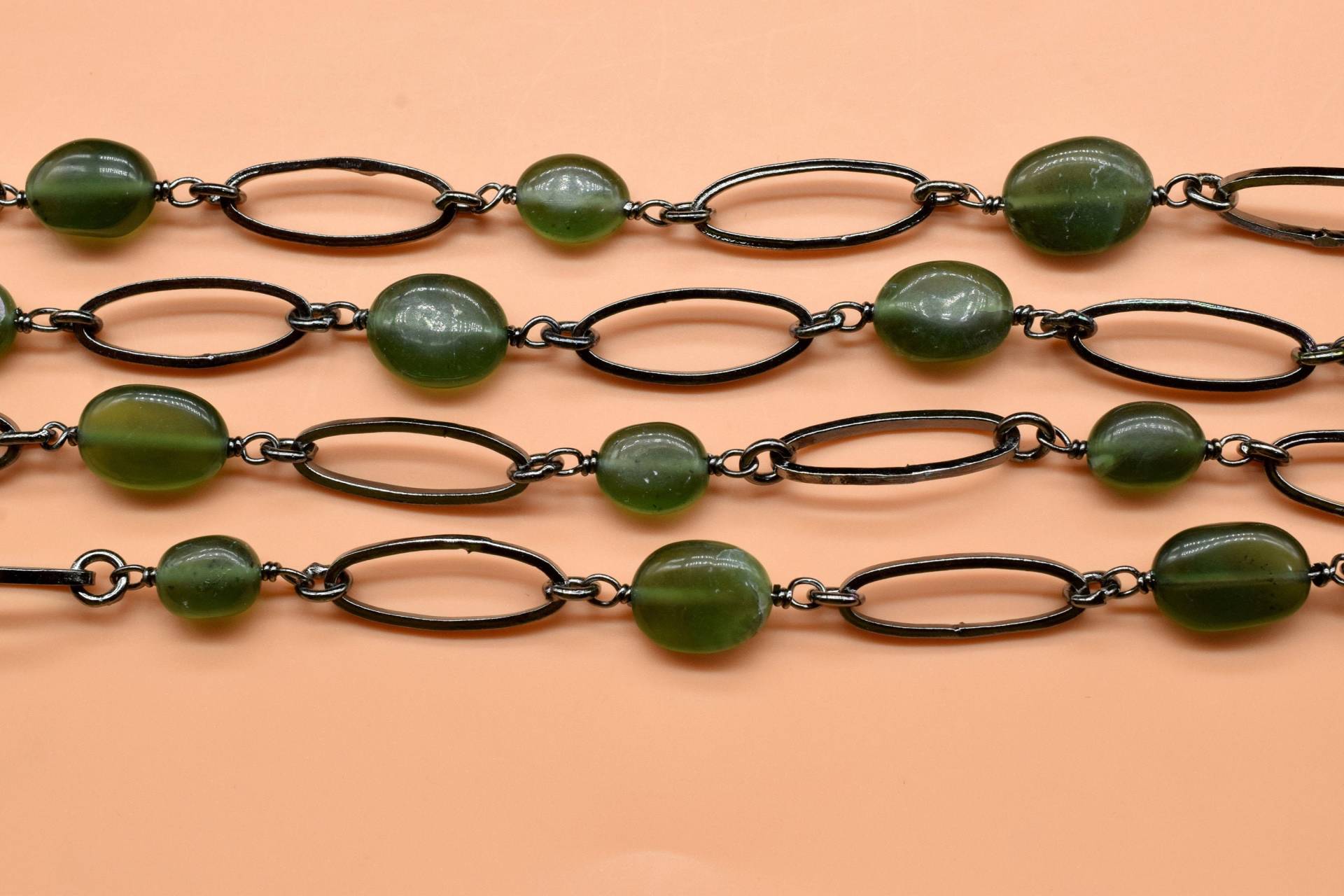 Grüne Jade-Verbinder-Gliederkette, 8x16mm Jade-Kette, Jade-Ovalverbinder-Kette, Jade-Einfassungskette, Grüner Jade-Rosenkranz von GemsCreationINC