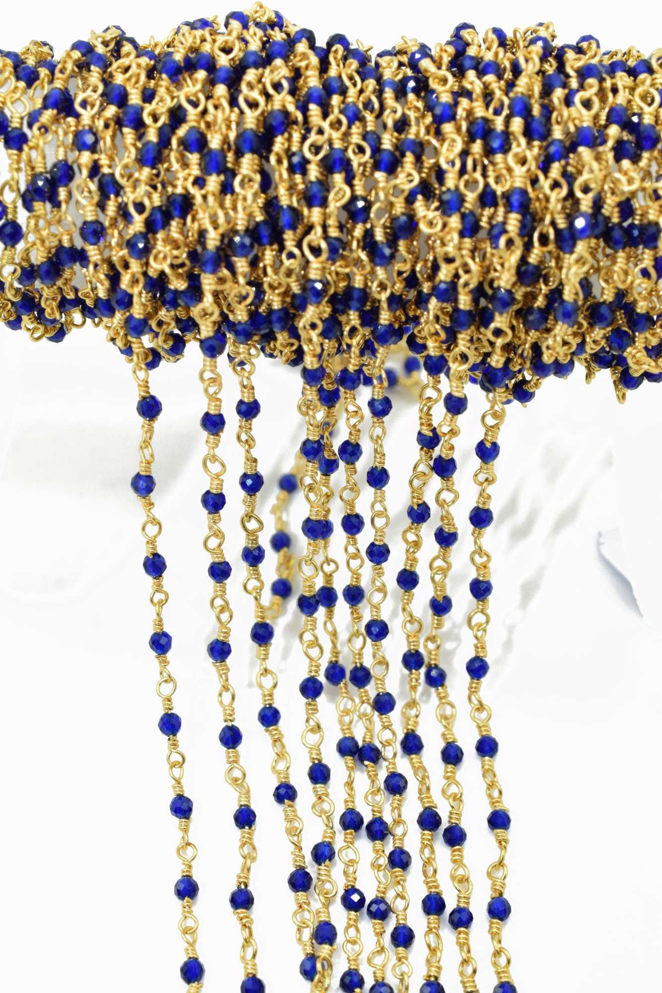 Lapis Lazuli 2mm Perlen Kette, Blauer Rosenkranz, Vergoldete Wire Wrap Kette, Messing Kette, Schmuckherstellung Kette, Rosenkranz Kette, Gold Vermeil von GemsCreationINC