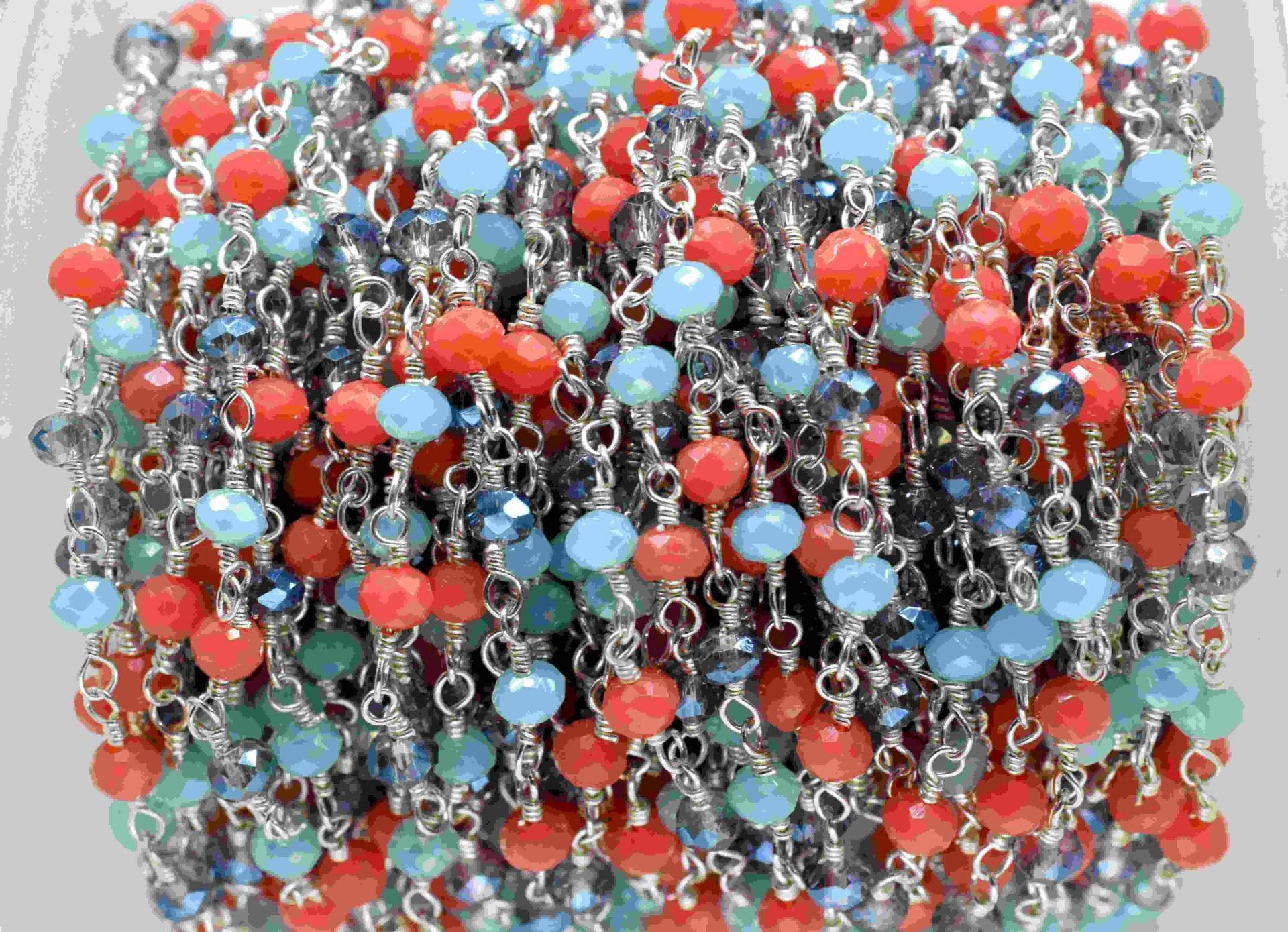 Multi Stein Edelstein 3mm Perlen Rosenkranz, Rote Koralle Beschichtete Rosenkranz Ketten, Labradorit Massengroßhandel Geschenk von GemsCreationINC