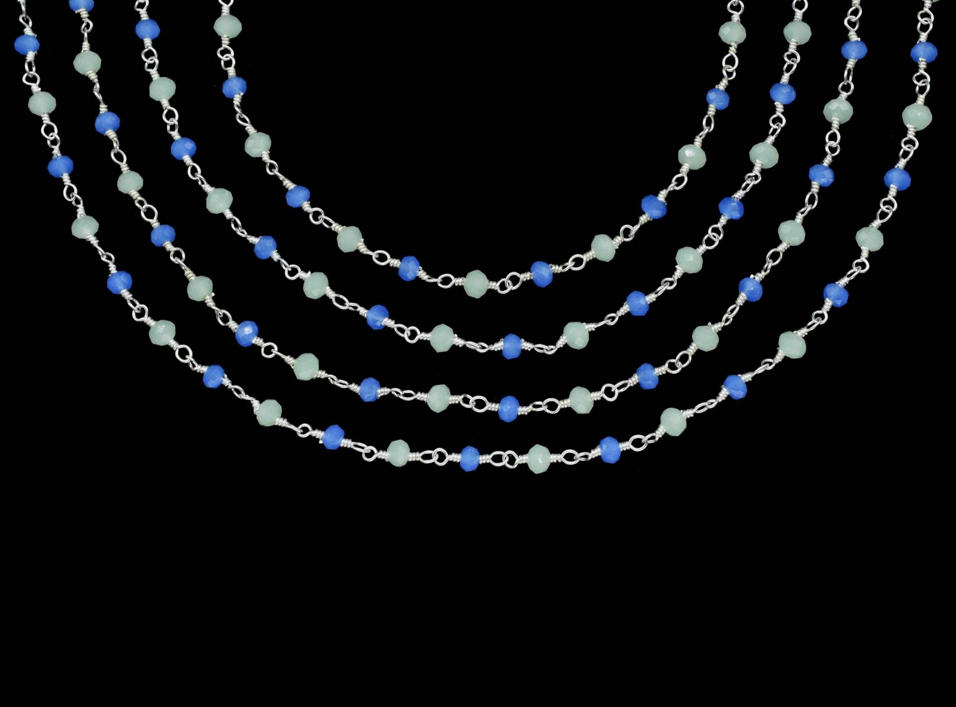 Multi Stone Beschichtete 3mm Perlen Kette, Aqua Chalcedon Rosenkranz, Blauer Vergoldung Wire Wrap Messing Schmuck Machen von GemsCreationINC