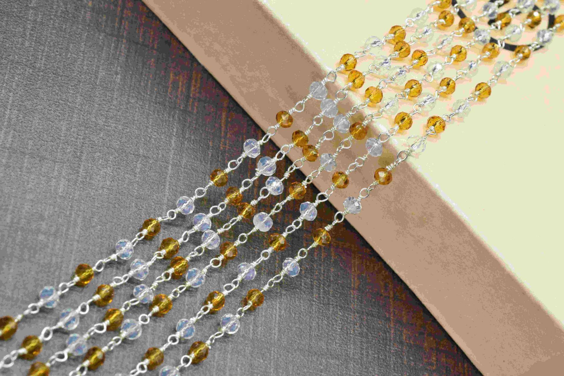 Multi Stone Citrin Beschichtete 3mm Perlen Kette, Opalit Beschichteter Rosenkranz, Wire Wrap Versilbert Messing Schmuck Kette von GemsCreationINC