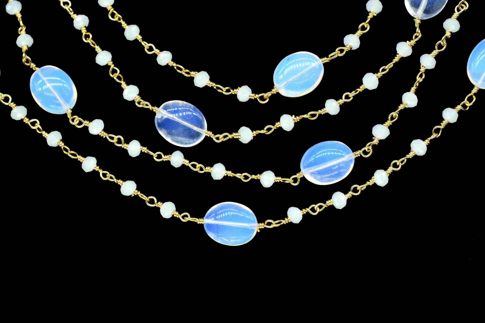Opalith Vergoldete Rosenkranzkette, Ovale Halskette, Kette, Verkauf Pro Fuß, Mondstein Perlen Rosenkranz Ketten von GemsCreationINC