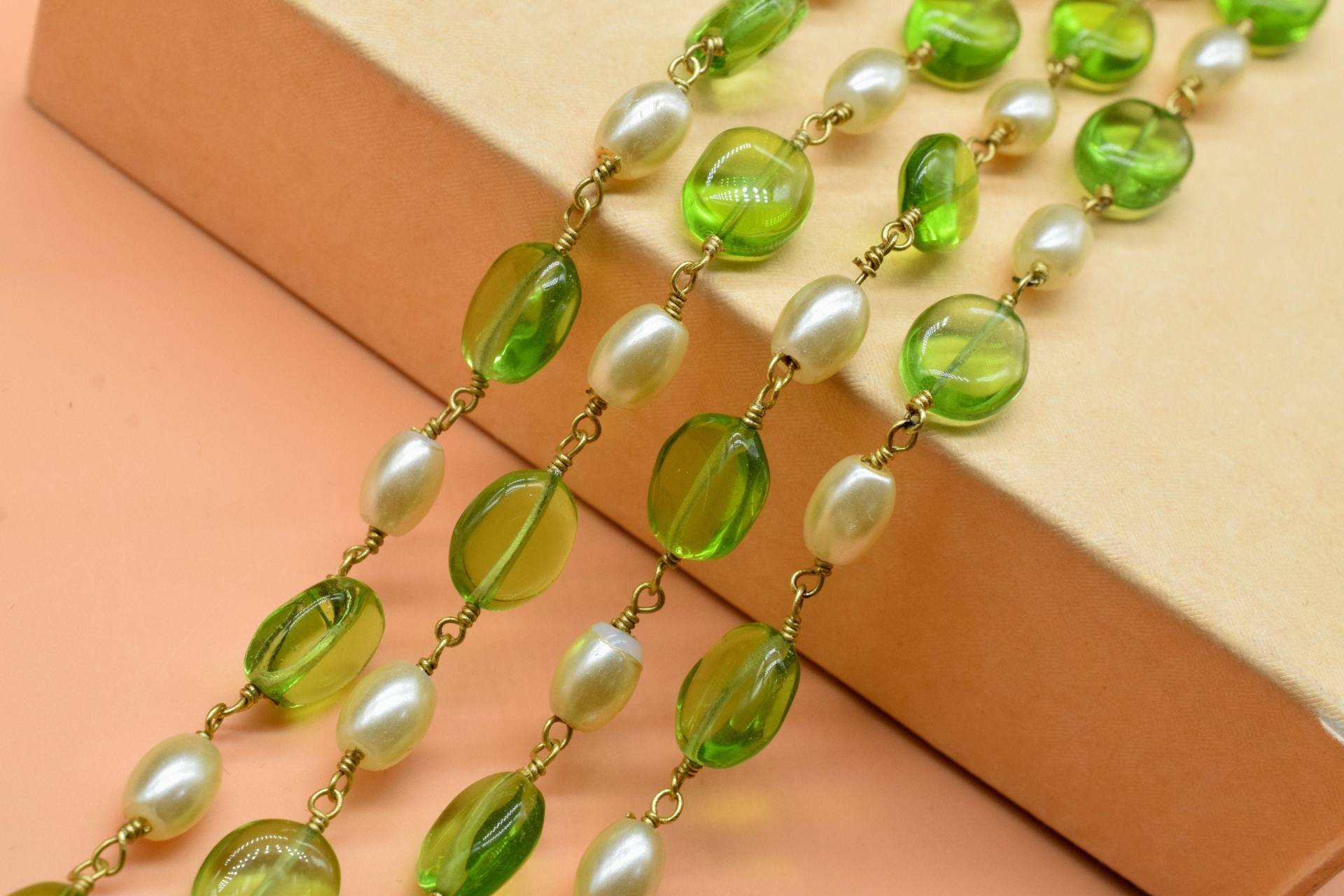 Peridot Und Rosenkranz Perlen Kette, Perlendraht Gewickelt Kette, Vergoldeter Draht Kette Zur Schmuckherstellung von GemsCreationINC