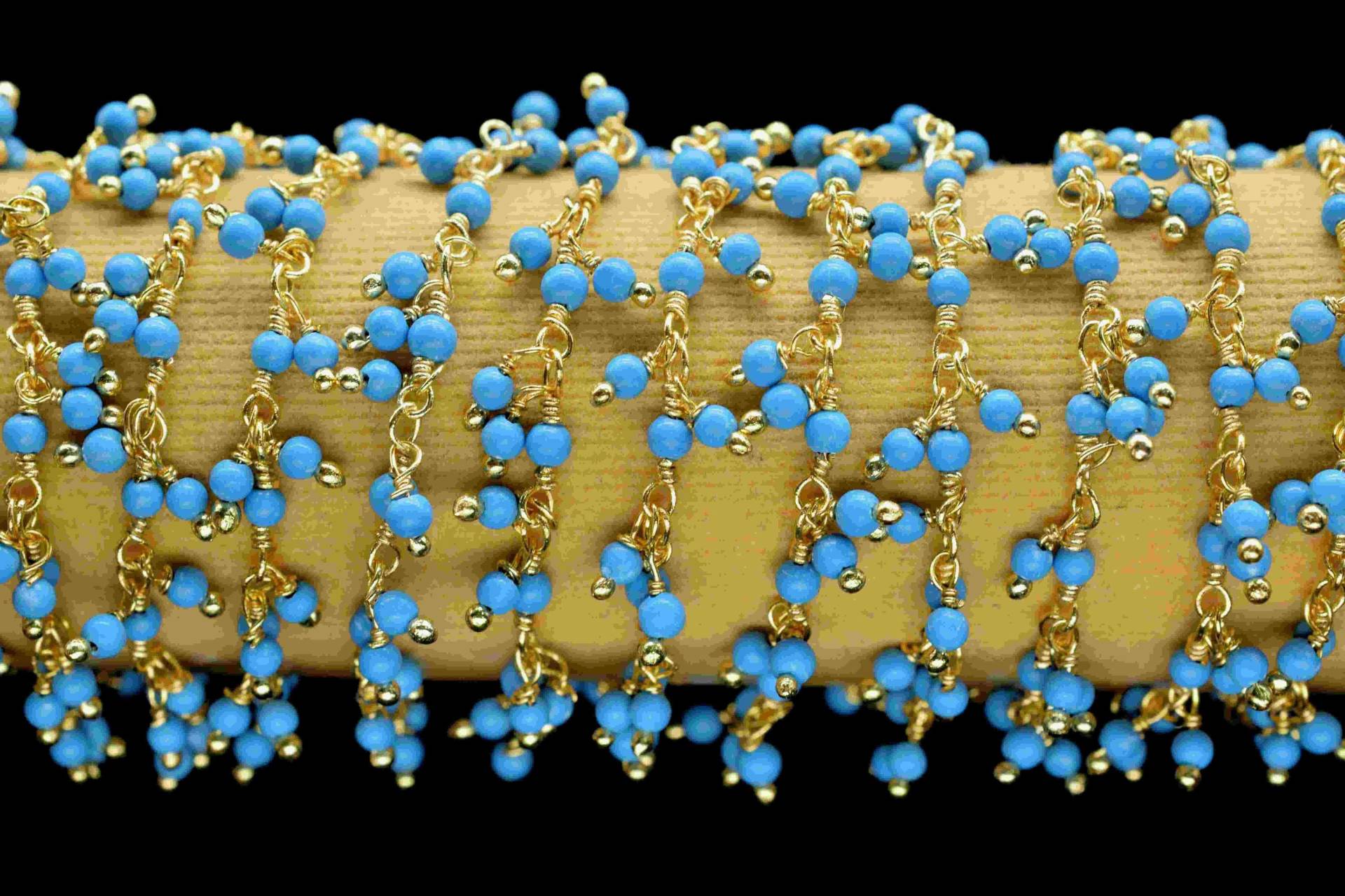Türkis 2mm Cluster Rosenkranz Kette, Draht Gewickelte Vergoldete Schlichte Perlen Vergoldet Baumeln Schmuck Lieferung von GemsCreationINC