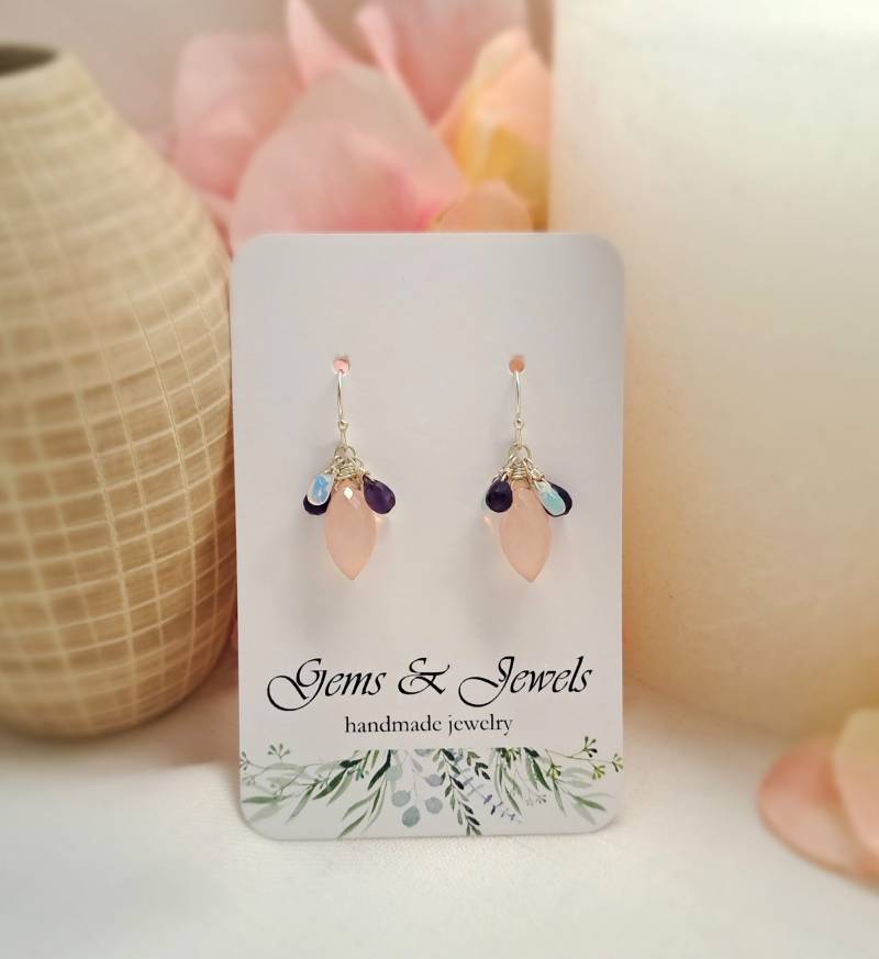 925 Sterling Silber Chalzedon-Ohrringe Mit Opal Und Amethyst von GemsJewelsbyAnni