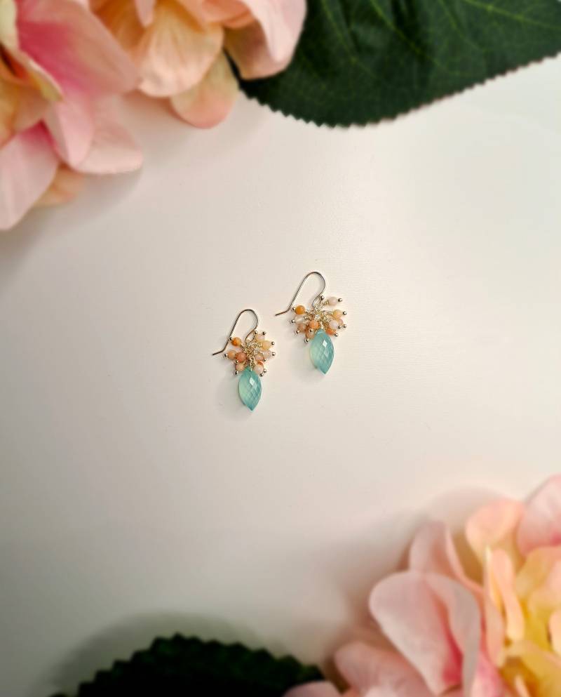 925 Sterling Silber Ohrringe Mit Aqua Chalzedon Und Opal von GemsJewelsbyAnni