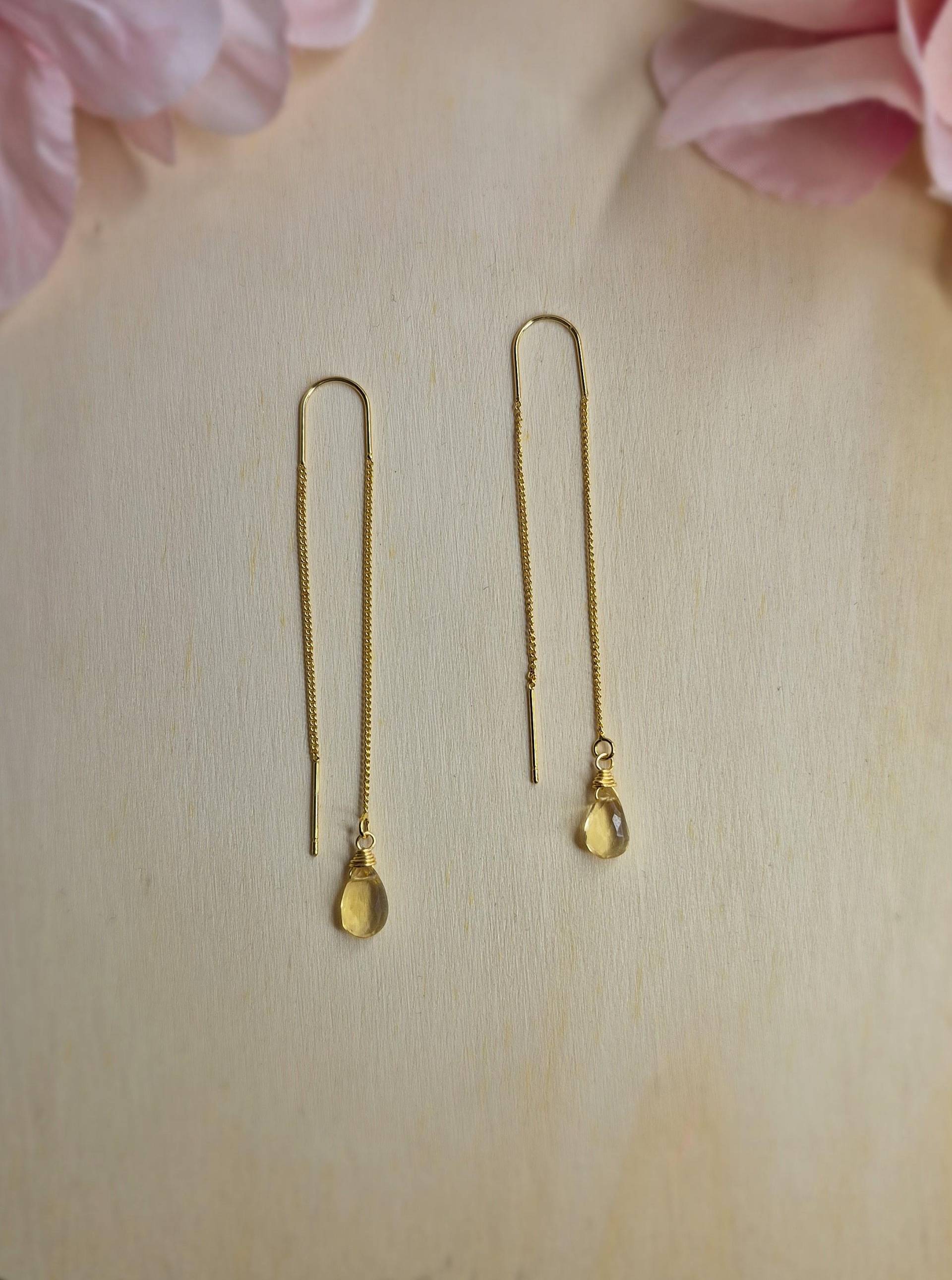 Dezente, Vergoldete Threader-Ohrringe Mit Citrin-Anhänger von GemsJewelsbyAnni