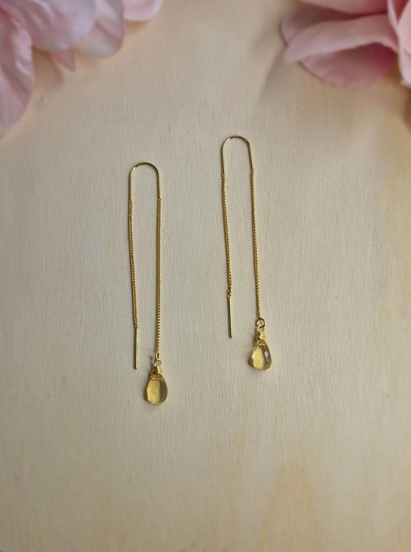 Dezente, Vergoldete Threader-Ohrringe Mit Citrin-Anhänger von GemsJewelsbyAnni