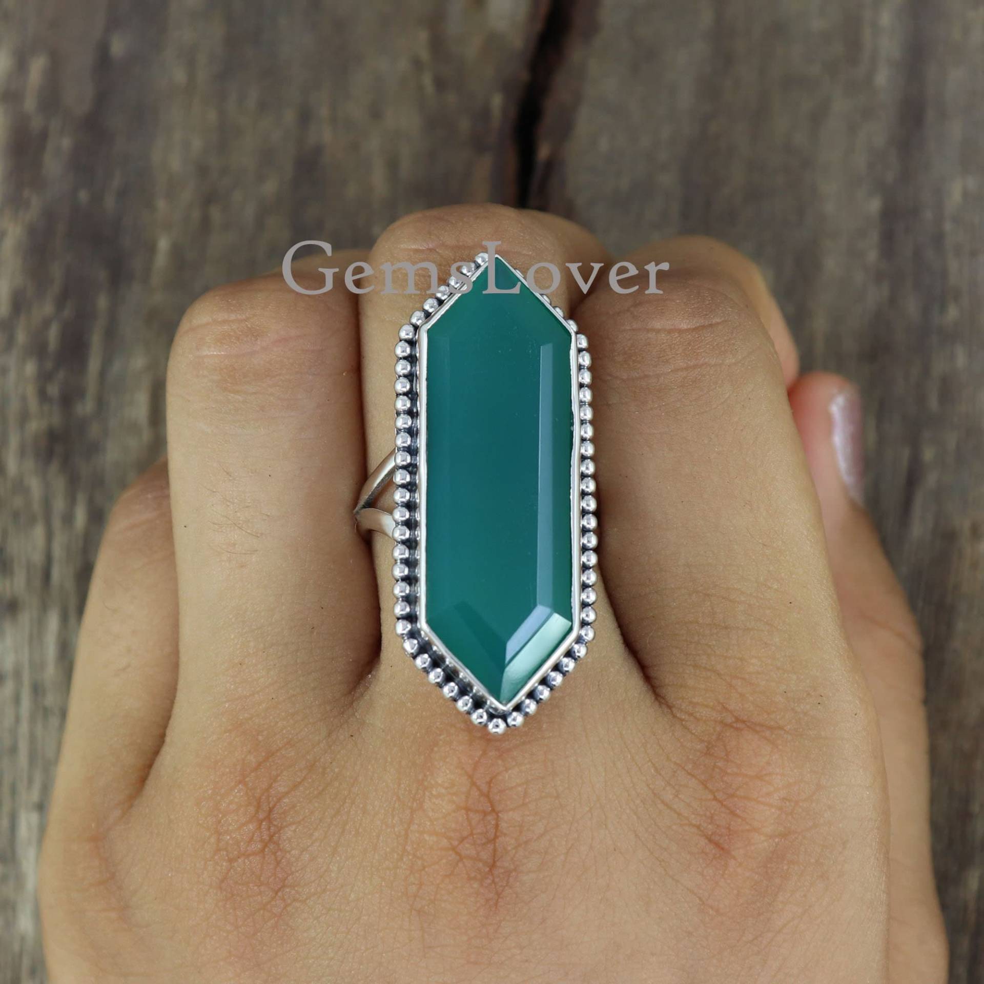 Grüner Onyx Ring, 925 Sterling Silber Großer Edelstein Boho Statement Ring Für Frauen, Cluster Grüner Geschenk Sie von GemsLoverArt