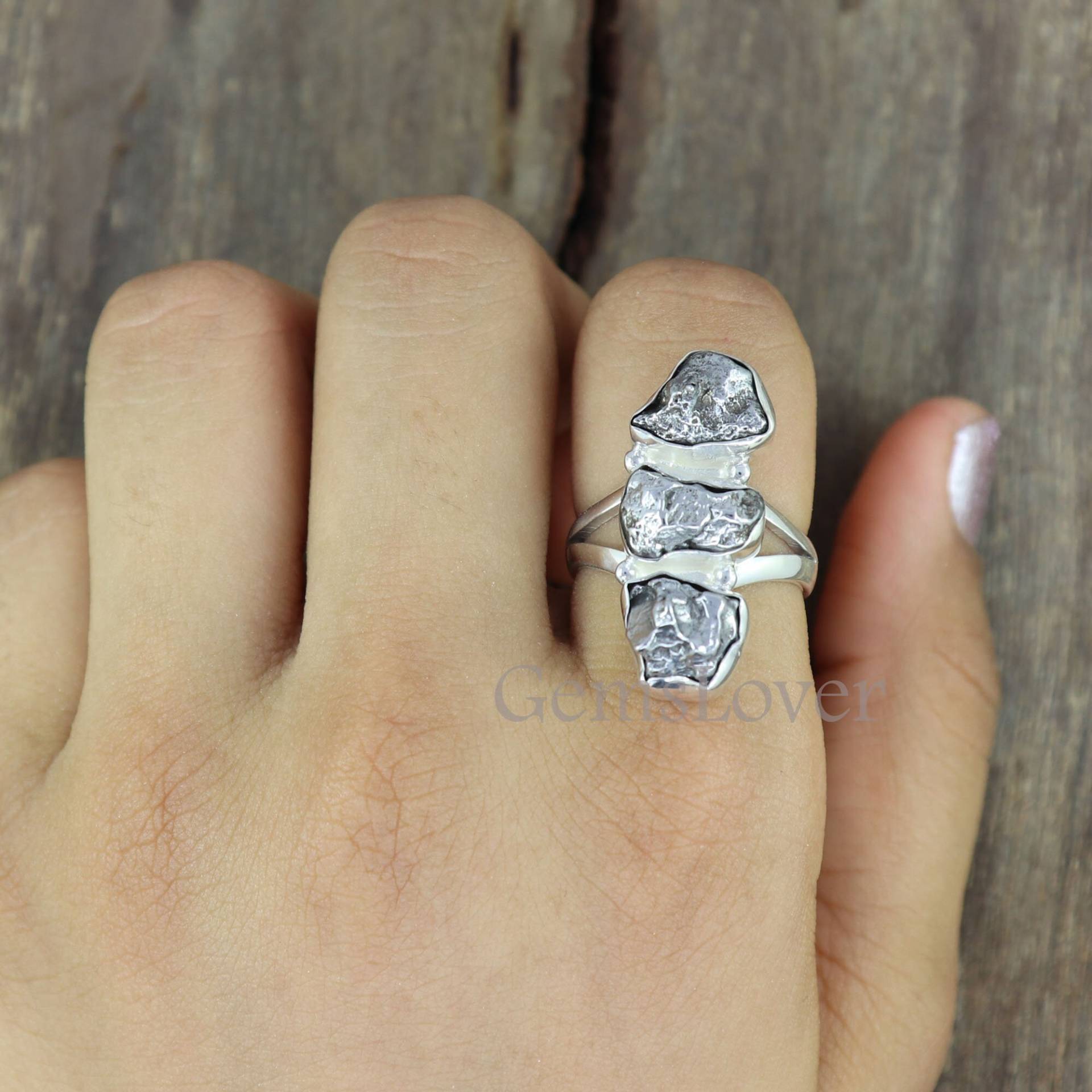 Natürlicher Meteorit Ring, 925 Sterling Silber Campo Del Cielo Heilstein Drei Steine Ringe Für Frauen, Geschenk Sie von GemsLoverArt