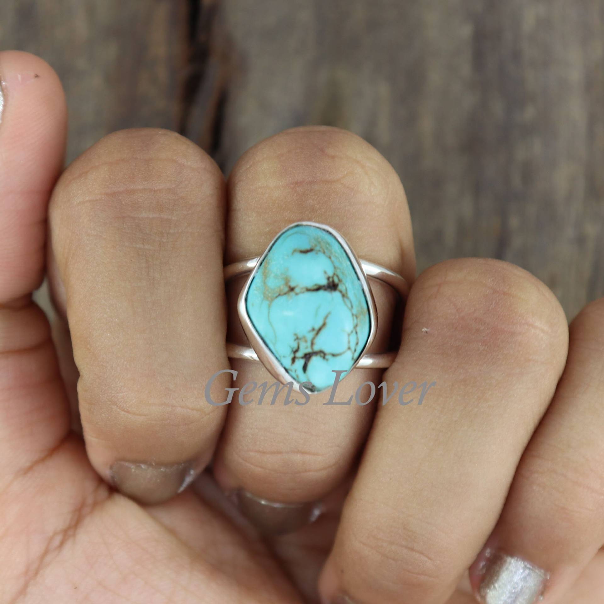 Natürlicher Roher Türkisring, 925 Sterlingsilberring, Blauer Ungeschliffener Edelsteinring, Boho-Ring, Ring Für Frauen, Geschenk Sie von GemsLoverArt