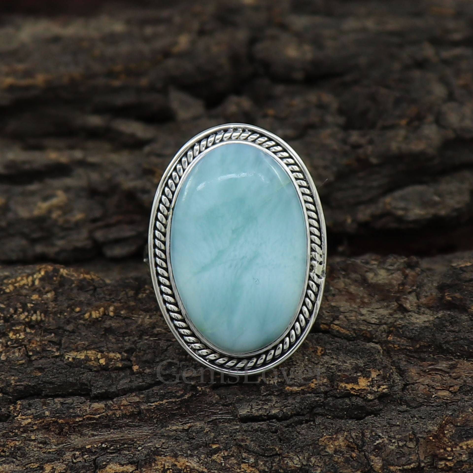 Ozean Larimar Ring, 925 Sterling Silber Frauen Boho Schmuck, Ring Mit Stein, Edelstein Geschenk Für Sie von GemsLoverArt