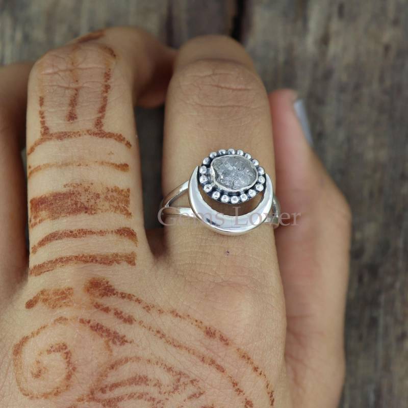 Roher Diamant Ring, 925 Sterling Silber Halbmond Heilstein Rohstein Frauen Versprechen Geschenk Ring von GemsLoverArt