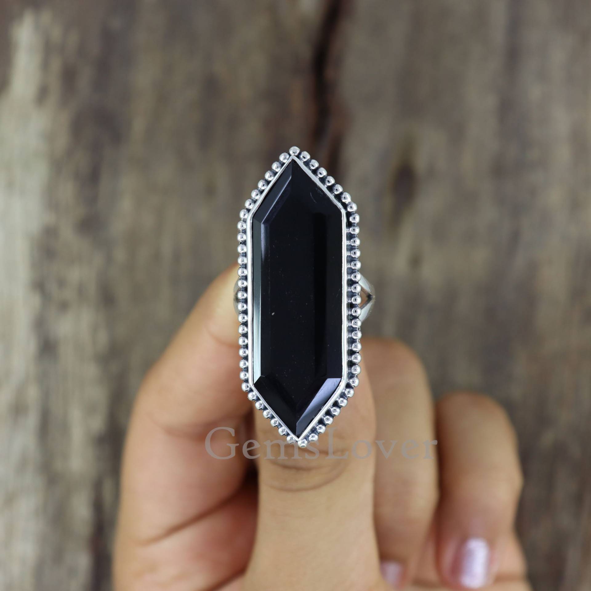 Schwarzer Onyx Ring, 925 Sterling Silber Großer Edelstein Boho Statement Frauen Heilstein Geschenk Für Sie von GemsLoverArt