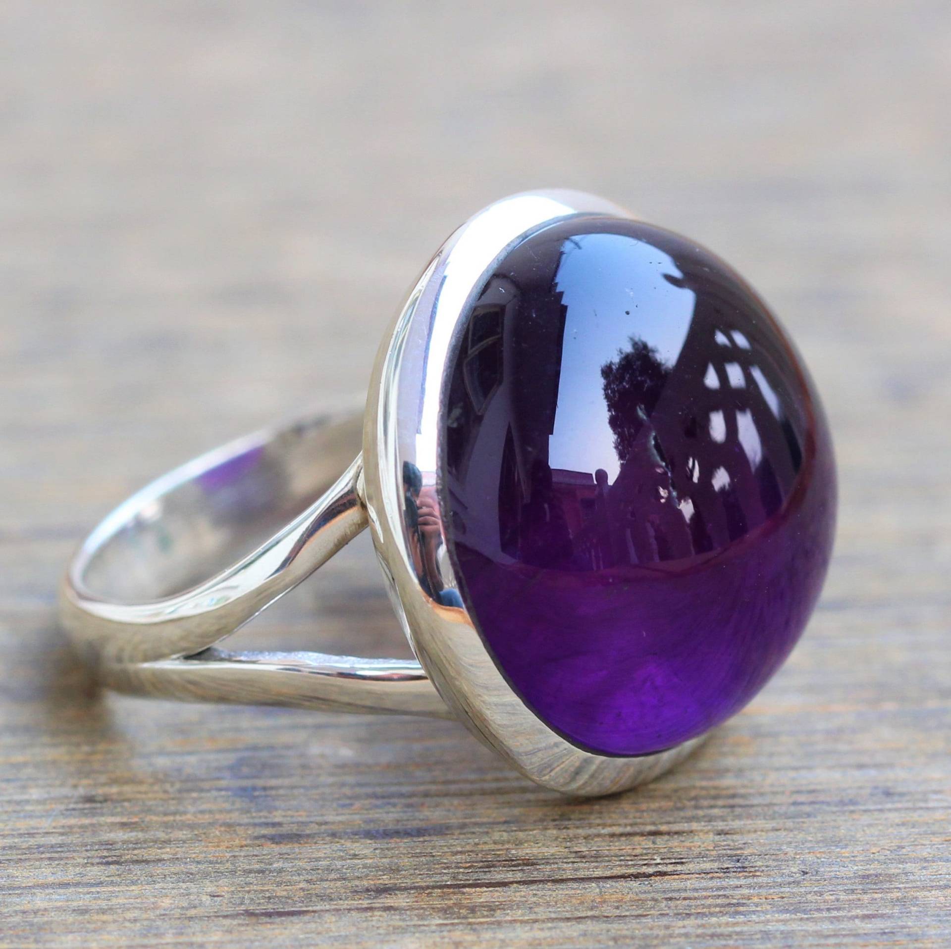 Amethyst Ringe, Sterling Silber Schmuck, Boho Lila Cabochons, Geschenk Für Sie, Statement Energiestein Schmuck von GemsNjewelrystudio