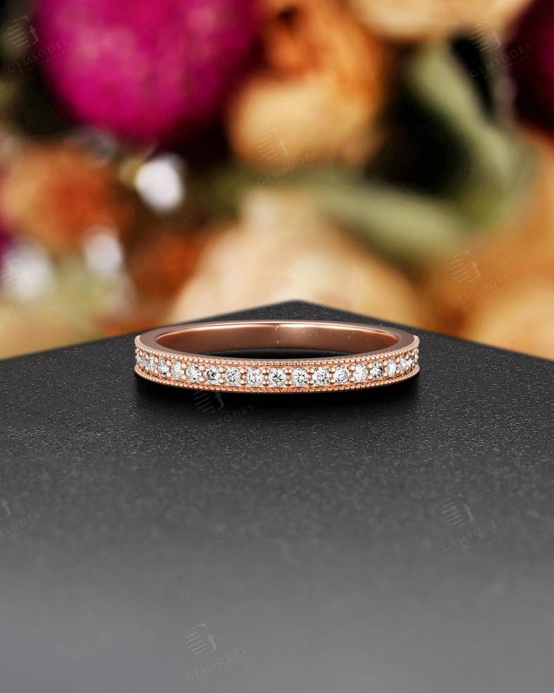14K Rose Gold Moissanite Ehering, Einzigartige Passenden Stapeln Vintage Brautring, Versprechen Ring Jubiläumsgeschenk Für Sie von GemsOdes